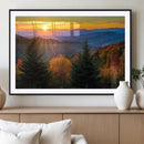Golden Sunset Over Mountain Forest Canvas Wall Art Print -