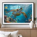 Sea Turtle Underwater Canvas Wall Art Print - Vibrant Ocean