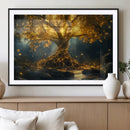 Golden Tree of Life Canvas Wall Art Print - Majestic Glowing