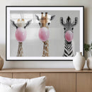 Bubblegum Animals Canvas Wall Art - Playful Giraffe and
