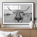 Highland Cow Wall Art Canvas Print – Black and White Western