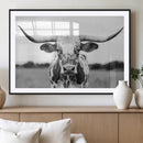 Highland Cow Wall Art Canvas Print – Black and White Western