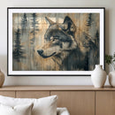 Wood Style Rustic Wolf Wall Art Canvas Print, Vintage