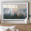 Misty Pine Forest Wall Art Canvas, Sunrise Over Foggy Trees