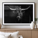 Texas Longhorn Wall Art Canvas Print – Framed Monochrome