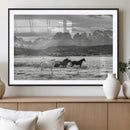 Wild Horses Wall Art – Framed Black White Mountain Canvas by MyGreatCanvas | Canvas Wall Art Prints | Photo Prints & Wall Decor