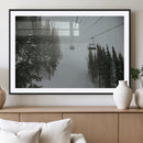 Ski Lift Wall Art Canvas Print – Snowy Pines Misty Landscape