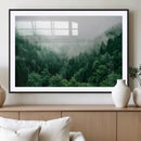 Misty Green Forest Canvas Print – Framed Serene Foggy Pine