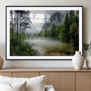 Misty Lake Forest Green Trees Calm Water Reflection Mountain by MyGreatCanvas | Canvas Wall Art Prints | Photo Prints & Wall Decor