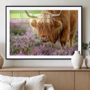 Highland Cow Wall Art – Purple Flowers Pasture Scenic by MyGreatCanvas | Canvas Wall Art Prints | Photo Prints & Wall Decor