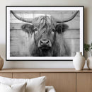 Black White Highland Cow Wall Art Canvas Print