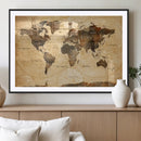 Push Pin World Map Canvas Print – Travel Tracker Wall Art