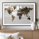 Watercolor World Map Print - Large Wall Art Canvas Print for