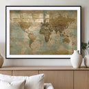 Vintage World Map Wall Art Canvas Print, Detailed World Map