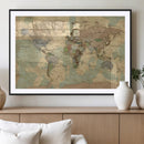 Vintage World Map Wall Art | Ready to Hang and Framed
