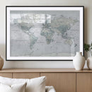 Push Pin World Map Canvas Print - Detailed Vintage World Map