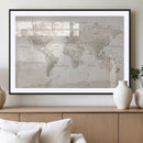Antique Style World Map Canvas Print - Vintage Detailed