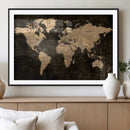 Brown World Map Canvas Print – Modern Travel Map Wall Art,