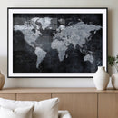 Black World Map Canvas Print – Detailed Map for Couples and