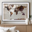 Blue Watercolor World Map Canvas Print – Framed Modern Wall