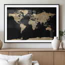Beige World Map Canvas Wall Art Print, Minimal Black and