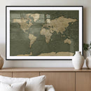 Large World Map Canvas Wall Art Print for Study Room Decor -