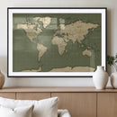 Vintage World Map Canvas Wall Art Print, Classic Global Map