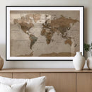 World Map Canvas Wall Art Print, Detailed Global Map Artwork