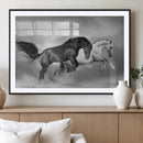 Wild Horses Wall Art Canvas Print – Framed Black and White