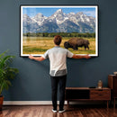 Bison in Mountain Landscape Wall Art Canvas Print – Western by MyGreatCanvas | Canvas Wall Art Prints | Photo Prints & Wall Decor