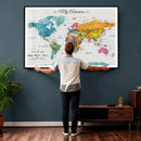 Custom Push Pin Watercolor World Map Canvas Wall Art Print –