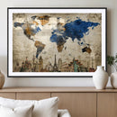 World Map Canvas Print – Vintage Blue and Gold World Map
