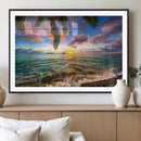 Framed Tropical Sunset Art Canvas Print