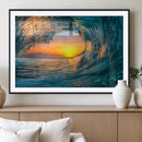 Ocean Wave Sunset Wall Art | Large Coastal Wave Canvas Print