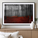 Red Forest Floor Canvas Wall Art – Mystical Foggy Woodland