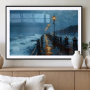 Stormy Night at Beach Pier Oil Painting Large Wall Art