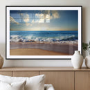 Serene Ocean Sunset Canvas Wall Art - Beach Waves at Sunset,