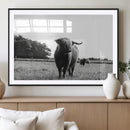 Black and White Highland Cow Wall Art Canvas Print | Rustic