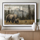 Rustic Grizzly 399 Bear Family Wall Art Canvas Print
