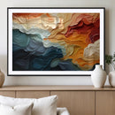Blue Orange Abstract Wave Wall Art Canvas Print, Framed Blue