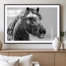 Winter Horse Canvas Print | Large 3-Panel Black White Equine