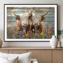 Cute Highland Cow Canvas Wall Art - Rustic Farmhouse Decor