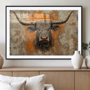 Abstract Cow Longhorn Bull Wall Art Canvas Print - Rustic