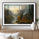 Wood Cabin Retreat Mountain at Sunset Wall Art Print - by MyGreatCanvas | Canvas Wall Art Prints | Photo Prints & Wall Decor
