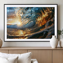Ocean Wave at Sunset Canvas Wall Art – Vibrant Coastal Beach