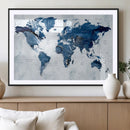 Modern Blue World Map Canvas Print – Framed Wall Art,