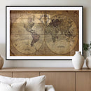 Vintage World Map Wall Art Canvas – Antique Style Push Pin