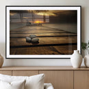 Stones on Wooden Pier at Sunset Canvas Print, Serene Coastal by MyGreatCanvas | Canvas Wall Art Prints | Photo Prints & Wall Decor