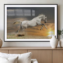 Large Wall Art Canvas Print – White Jumping Horse Sunset