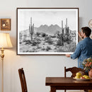 Black White Arizona Desert Canvas Wall Art Cactus Farmhouse